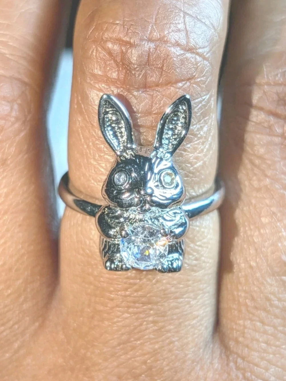 Women's Silver Plated Retro Rabbit Shaped Vintage Lab-Created Diamond Ring Sz 6